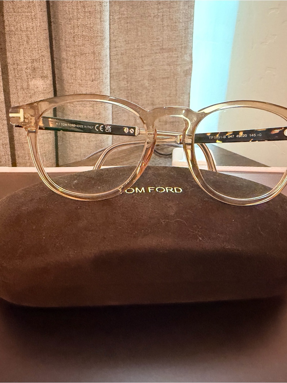 Tom Ford Clear Light Brown Round Acetate Glasses